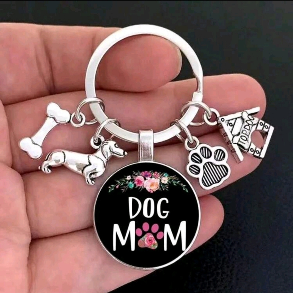 Dog Mom Keychain with Charms - Black